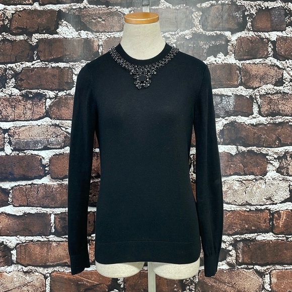 TED BAKER Sweater Halie Black Cashmere Silk Beaded Neckline Size XS - Picture 13 of 13
